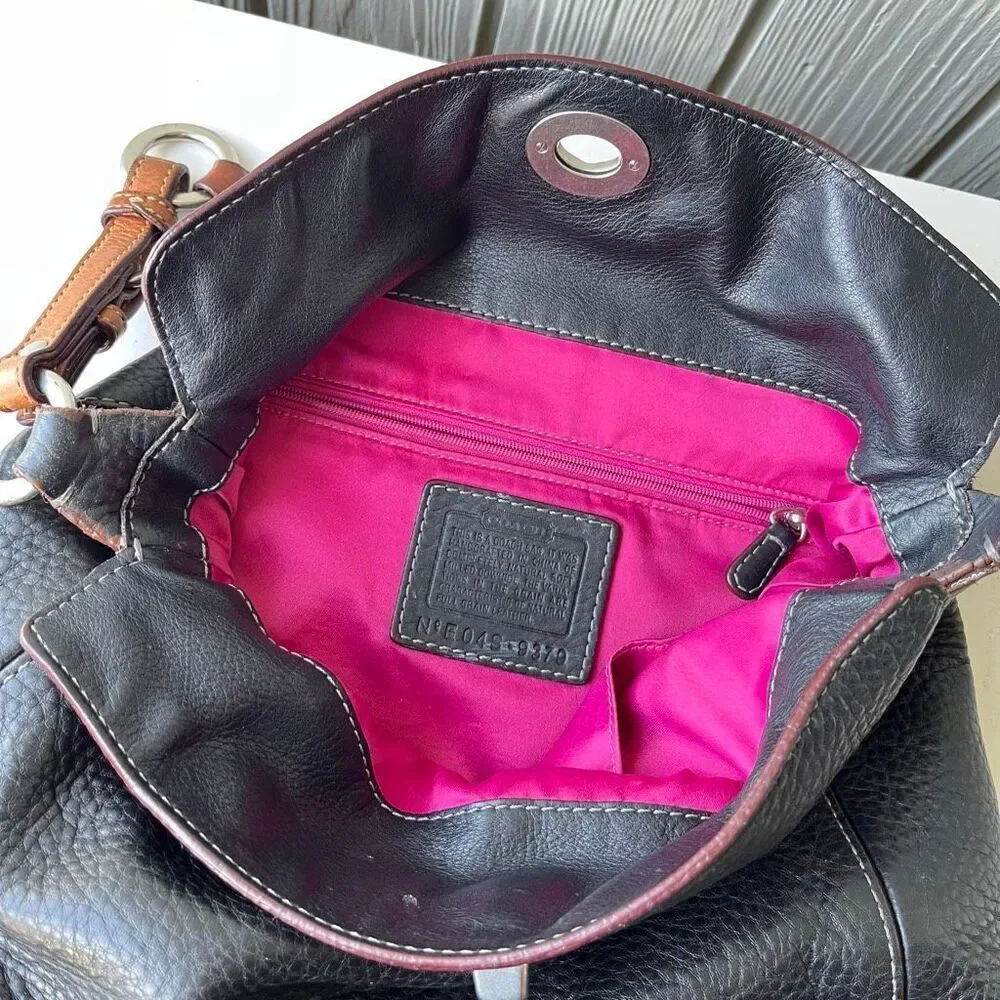 VTG Coach Legacy Black Pebbled Leather Hobo Bag | Fuchsia Lining 9379 - Picture 6 of 13